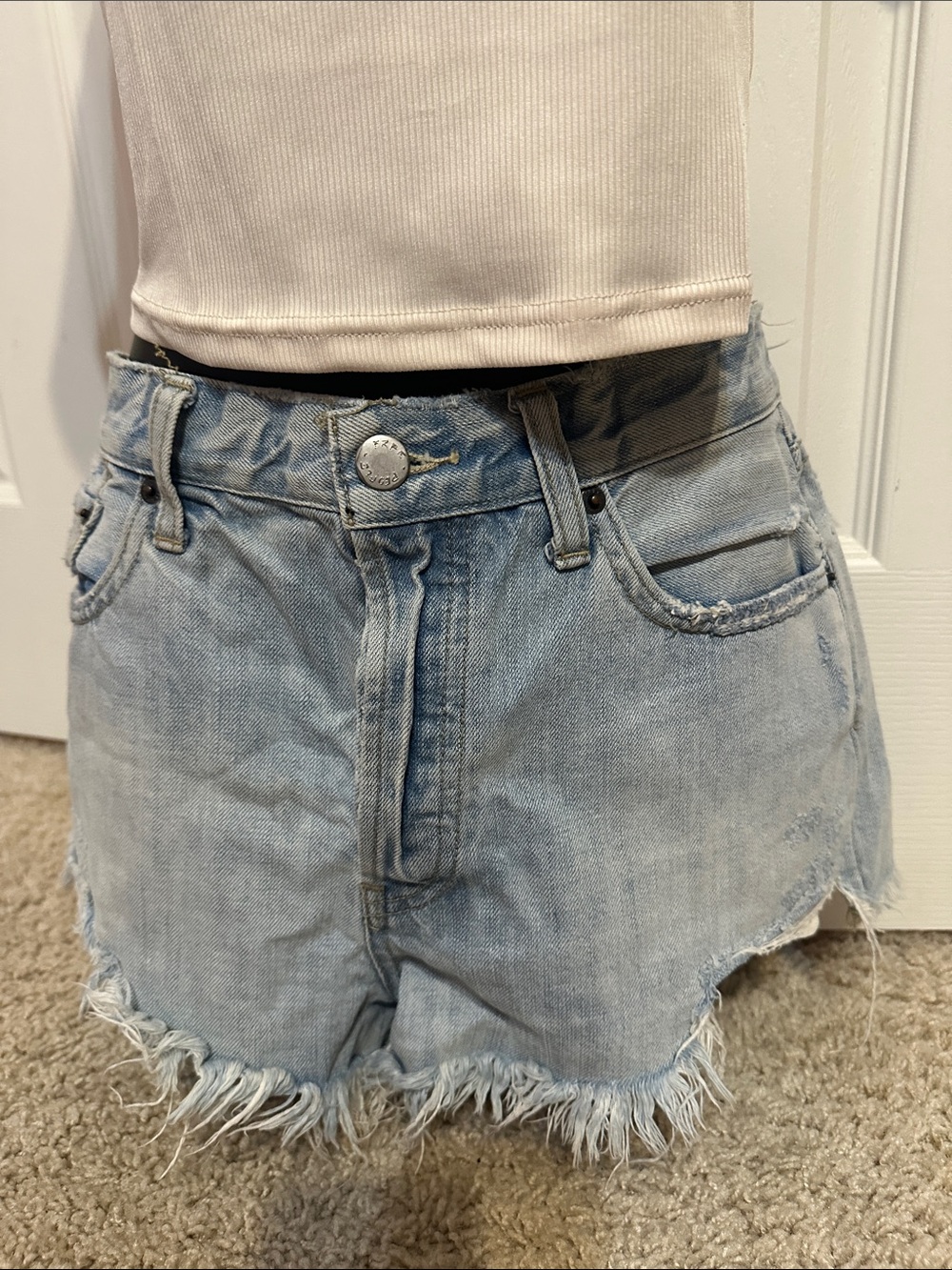 We The Free Light Blue Distressed Denim Shorts